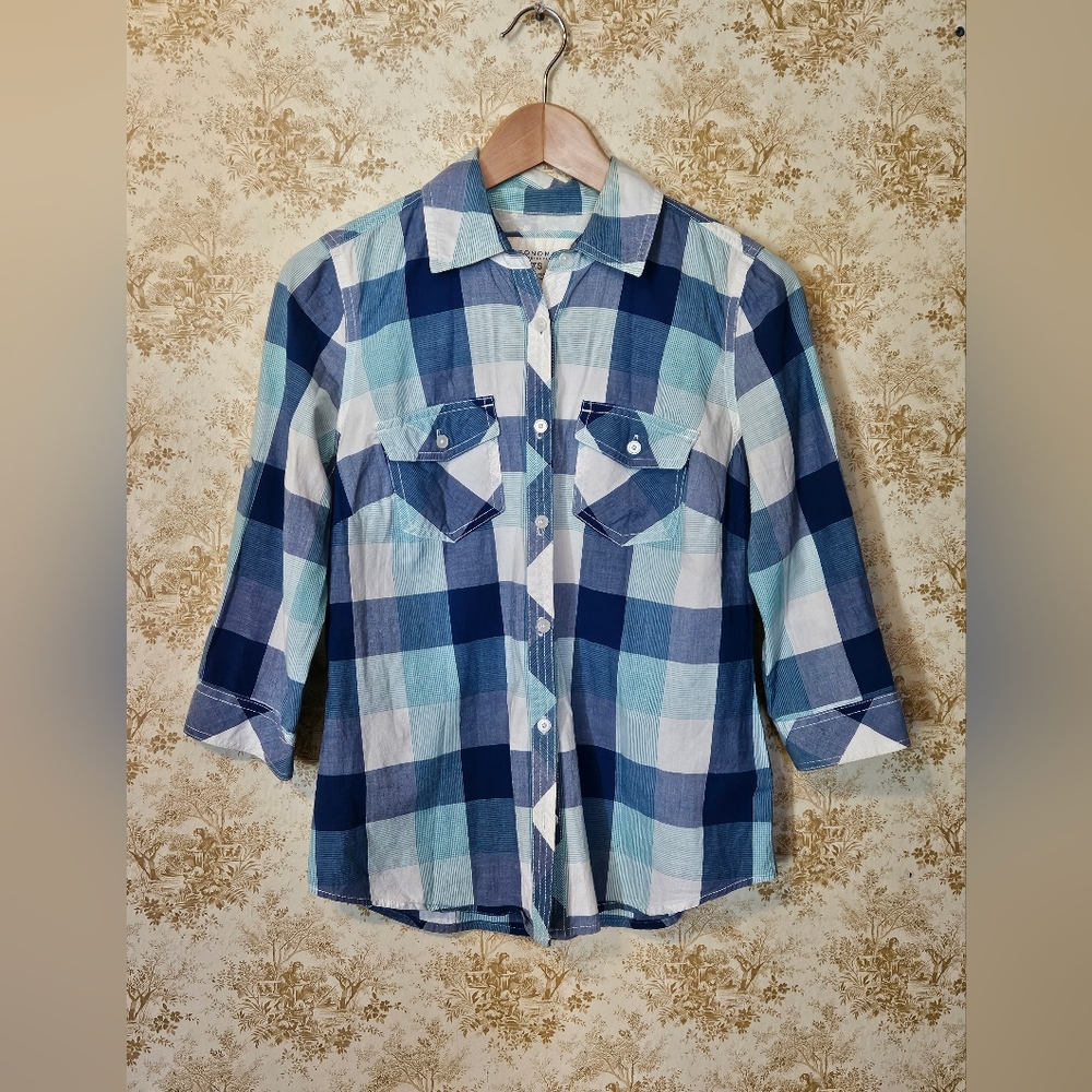 Sonoma x-small blue plaid spring button-up